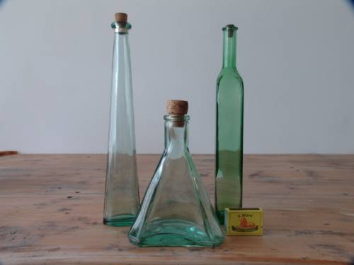 Lot of 3 Green glass Bottles with cork stoppers