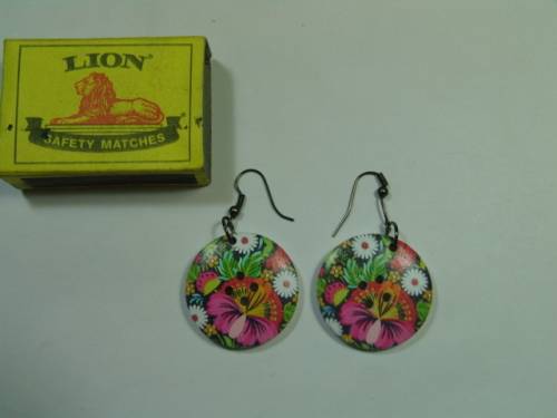 Vintage large printed, button Earrings