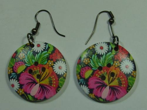 Vintage large printed, button Earrings