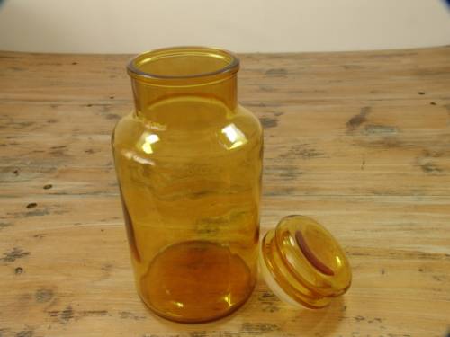 Large vintage Amber glass Jar with lid