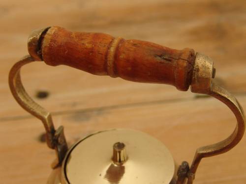 Small brass Kettle with wooden handle and lid, vintage - 13cm high