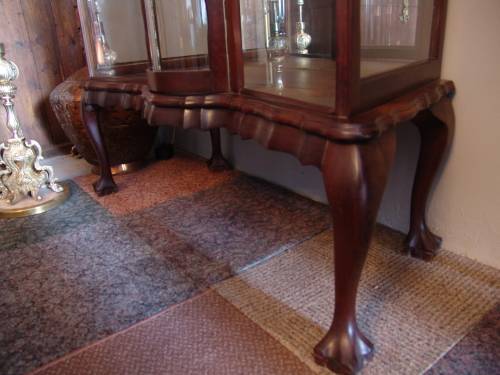 Vintage Imbuia Ball and claw display Cabinet, Show case, curved glass door - 100m x 44cm x 125cm