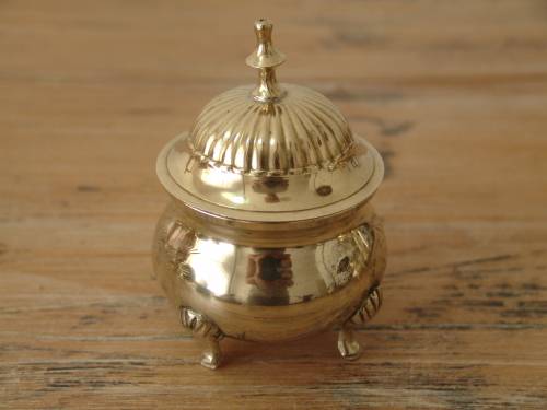 Rare solid brass complete Coffee / Tea service set with silver inside. 4 items. Excellent condition