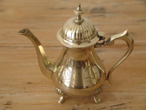 Rare solid brass complete Coffee / Tea service set with silver inside. 4 items. Excellent condition