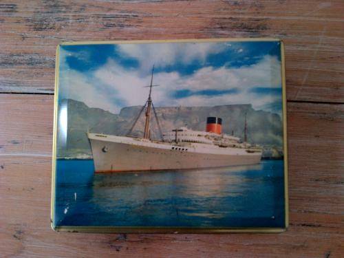 Vintage Edward Sharp Tin, steam ship. 17cm 14cm x 4cm