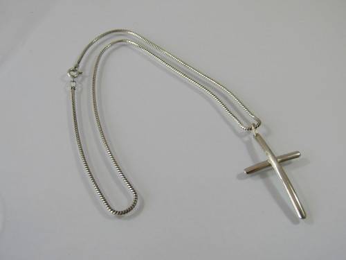Vintage silver rope Necklace with solid silver cross Pendant, 44cm, 107g
