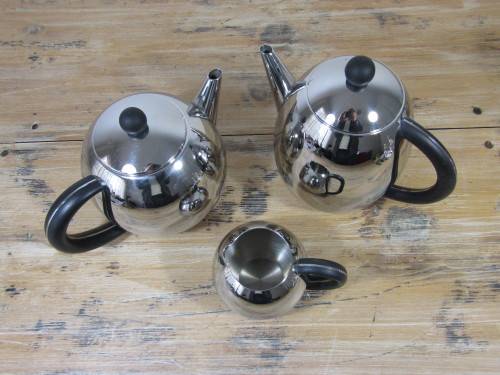 Vintage Retro Stainless steel serving Set, coffee pot, tea pot and milk jug. Excellent condition