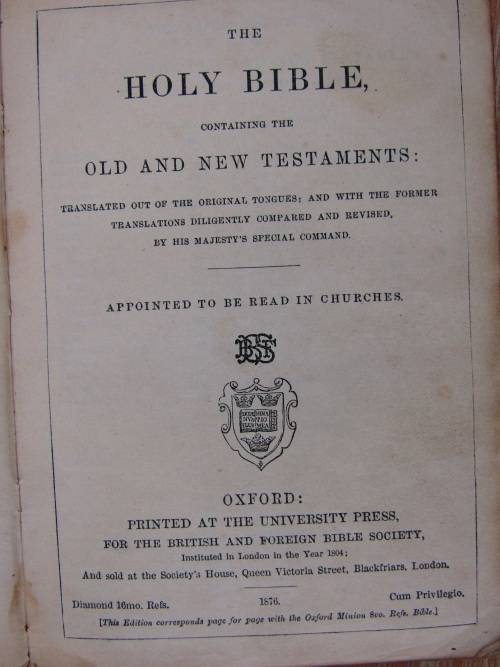 Antique 1876 Holy Bible, Oxford, English, 10cm x 15cm