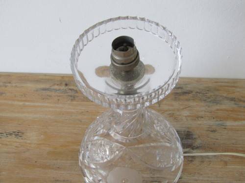 Rare vintage large heavy Cut Crystal mushroom Table Lamp, 42cm high, working - low start