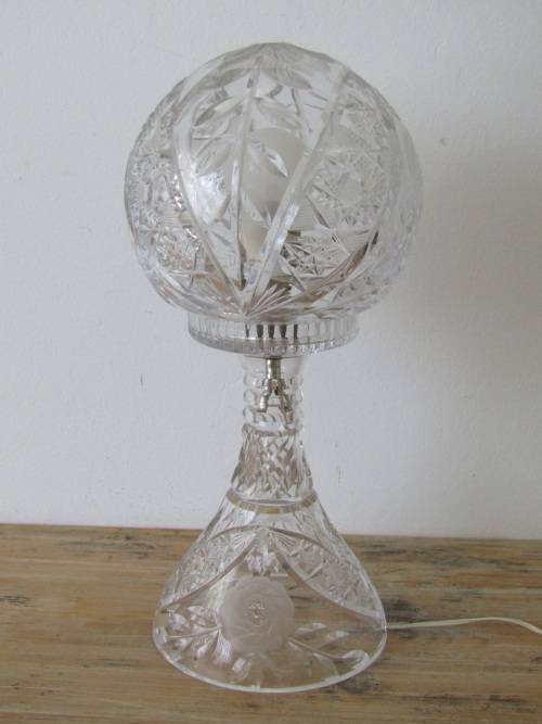 Rare vintage large heavy Cut Crystal mushroom Table Lamp, 42cm high, working - low start
