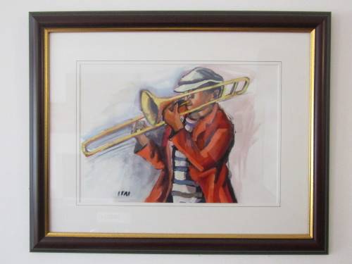 Original Vangani Itai mixed media on paper framed painting, 28cm x 41cm, excell investment (R4000)