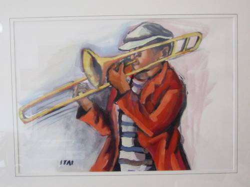 Original Vangani Itai mixed media on paper framed painting, 28cm x 41cm, excell investment (R4000)