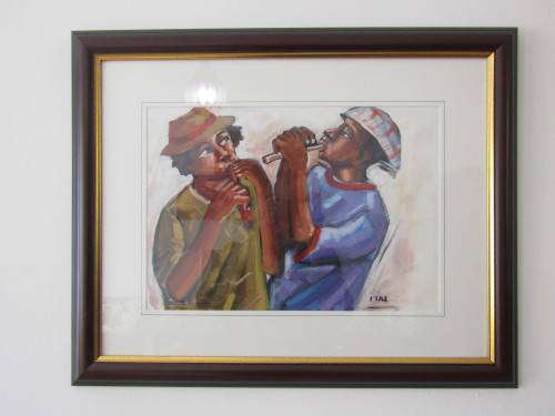 Original Vangani Itai mixed media on paper framed painting, 28cm x 41cm, excell investment (R4000)