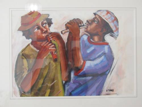 Original Vangani Itai mixed media on paper framed painting, 28cm x 41cm, excell investment (R4000)