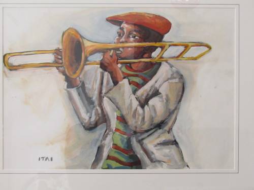 Original Vangani Itai mixed media on paper framed painting, 28cm x 41cm, excell investment (R4000)