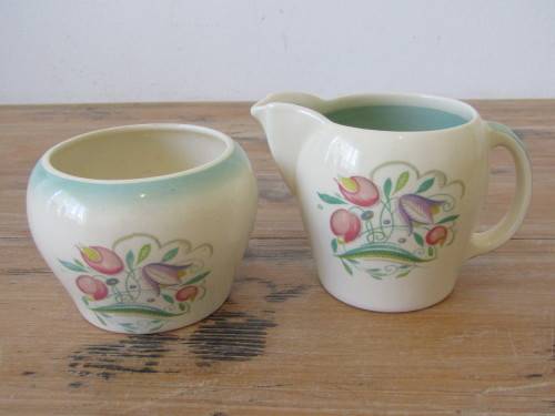 Vintage Susie Cooper porcelain Tea Milk jug and Sugar bowl, Dresden, excellent condition (2)