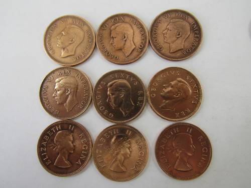 Consecutive series of 17 x 1/2d 1/2 penny coins, 1940 to 1960,excellent condition, others available