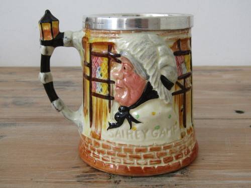 Vintage Lancaster Sandland toby charater Mug with silverplated rim, Weller and Sairey, 12cm deep