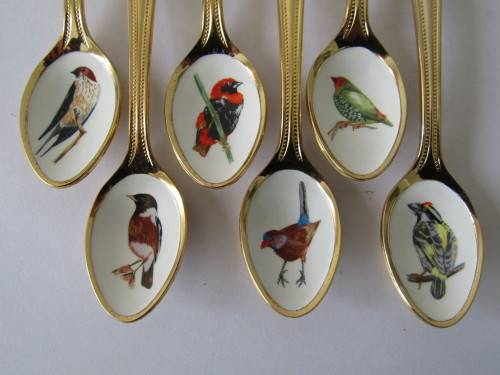 Lot of 6 vintage 24ct goldplated and enamel spoons (6), others available