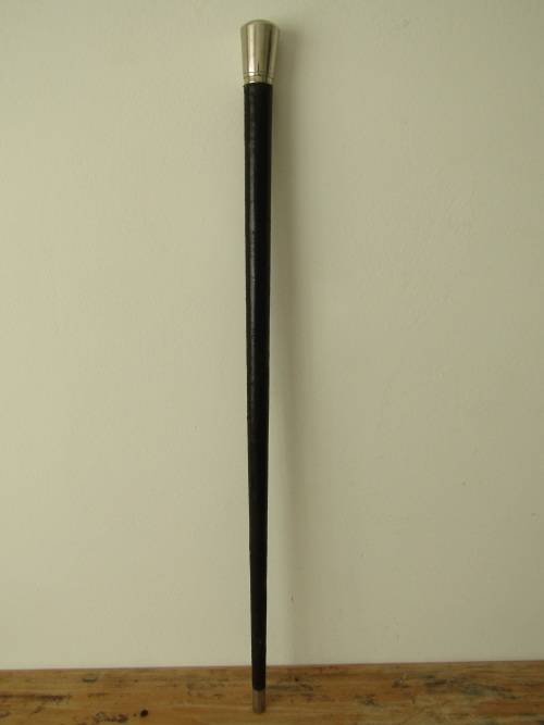 Rare vintage hallow walking stick for concealed sword or blade, metal and leather, 90cm