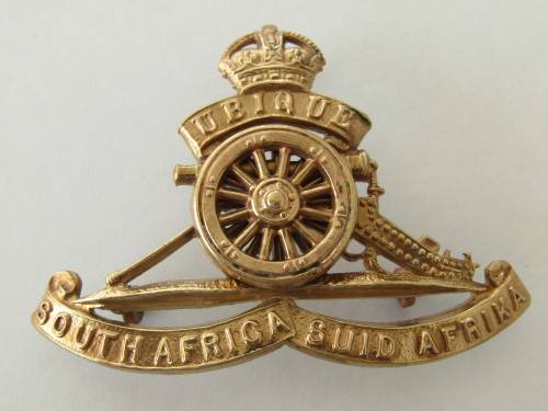 South African Ubique artillery Badge, with moving parts, brass, 4.5cm x 6.5cm