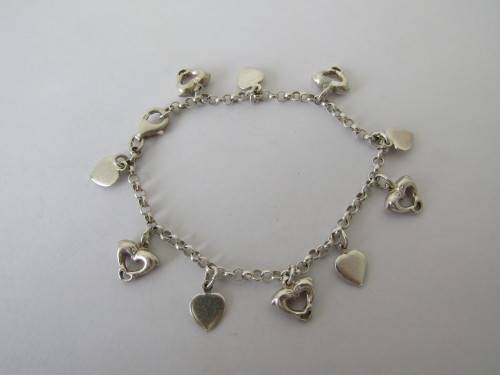 925 Solid silver Bracelet, chain with charms, 17cm, 8.1 grams