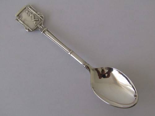 Vintage lot of two Angora silverplated sport spoons, Tennis and Bowls, England, 12cm