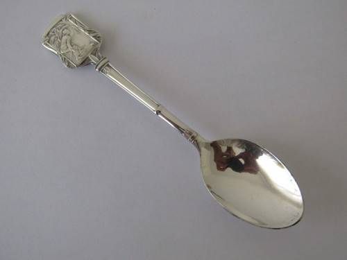Vintage lot of two Angora silverplated sport spoons, Tennis and Bowls, England, 12cm