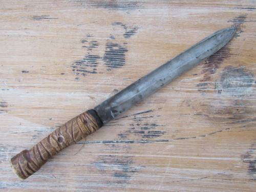 Italian M1871 Bayonet converted to a fighting Knife, wooden handle, 35cm, stamped