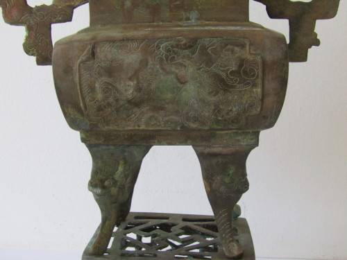 Antique original solid Bronze Oriental Incence burner with Foo Dog detail, large 41cmcm