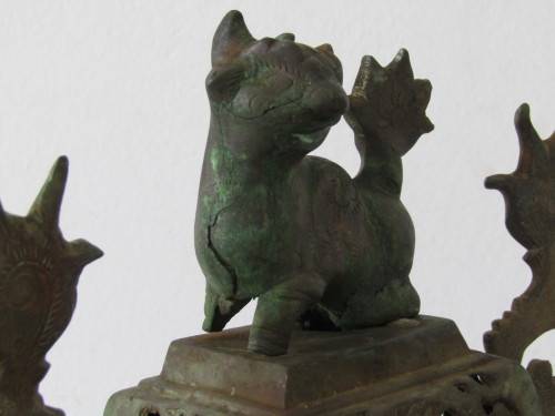 Antique original solid Bronze Oriental Incence burner with Foo Dog detail, large 41cmcm