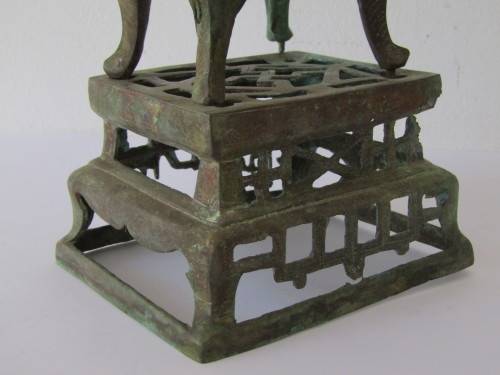 Antique original solid Bronze Oriental Incence burner with Foo Dog detail, large 41cmcm