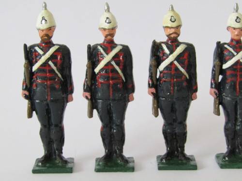 Vintage boxed set of 6 "Durban Mounted Rifles 1879" lead toy soldiers figures, 6cm