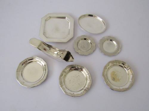 Lot of 7 vintage silverplated EPNS items and a SS garlic press