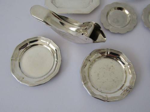 Lot of 7 vintage silverplated EPNS items and a SS garlic press