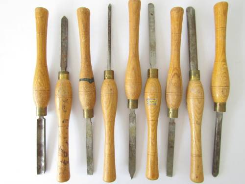 Vintage lot of 9 large Marples wood carving Chisels, England, 28cm