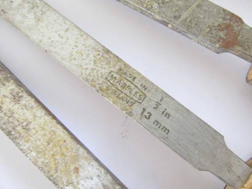 Vintage lot of 9 large Marples wood carving Chisels, England, 28cm