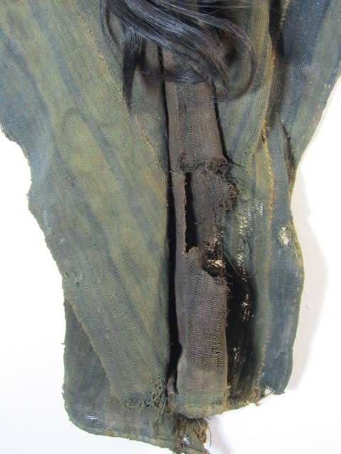 Very rare and scary Antique wooden African Mask with real Hair and antique cloth, 30cm x 16cm