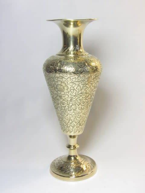 Vintage pair of large solid brass Vases, 22.5cm tall