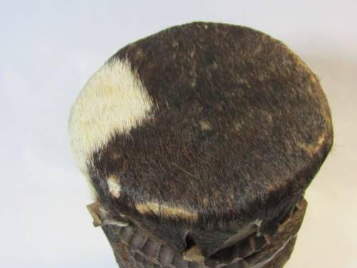 Vintage carved wooden Drum with real animal skin, excellent and aged condition, 22cm high