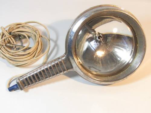 Vintage chromed General Electric hand held Spotlight, working and a 3FT wood and brass folding Ruler