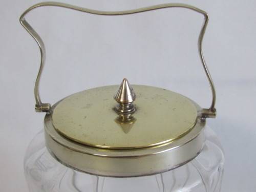 Antique Cut Glass Biscuit Barrel with silverplated Lid and fittings (EPNS), 11.5cm, excellent cond.