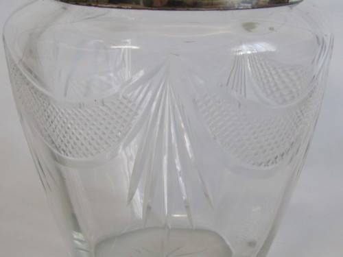 Antique Cut Glass Biscuit Barrel with silverplated Lid and fittings (EPNS), 11.5cm, excellent cond.