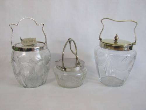 Antique Cut Glass Biscuit Barrel with silverplated Lid and fittings (EPNS), 11.5cm, excellent cond.