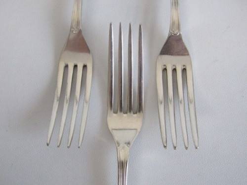 Vintage set of 6 original Chippendale Elkington & Co. silverplated Forks, England, 20cm long