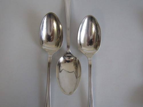 Vintage set of 6 original Chippendale Elkington & Co. silverplated Table Spoons, England, 18,5cm