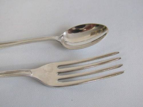 Vintage lot of 10 original Chippendale Elkington & Co. silverplated Forks & Spoons, England, 18cm