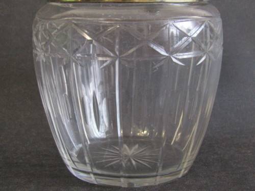 Vintage EPNS mounted Glass Biscuit Barrel with Tilt Lid, excellent condition, 14cm high x 14cm diam