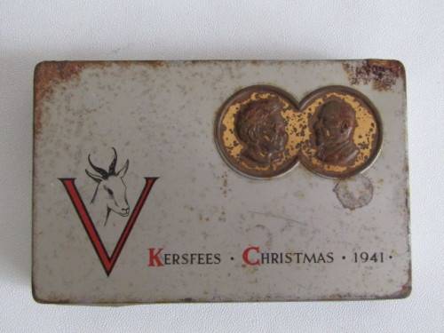 Lot of 2 original Tins; 1914 Christmas brass tin and 1941 Kersfees / Christmas Tin, bid for both