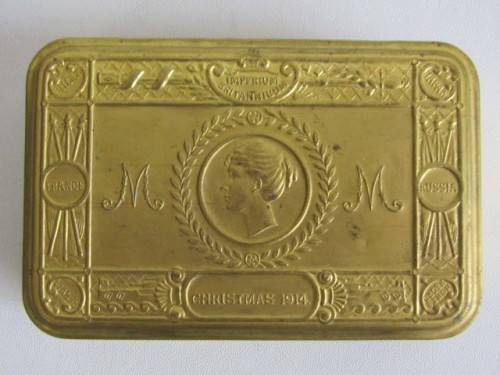 Lot of 2 original Tins; 1914 Christmas brass tin and 1941 Kersfees / Christmas Tin, bid for both